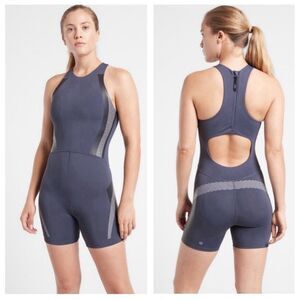 NWT Allyson Felix Athleta Womens Legend Bodysuit Romper Blue Gray Sleeveless XS